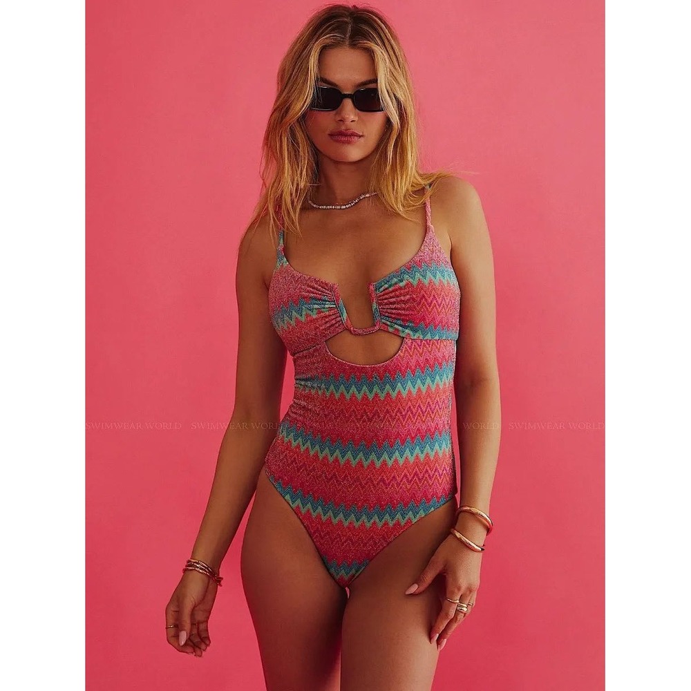 Beach Riot Celine One Piece Swimsuit Pink Multi XS New With Tags